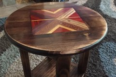 Round side table with exotic wood inlay